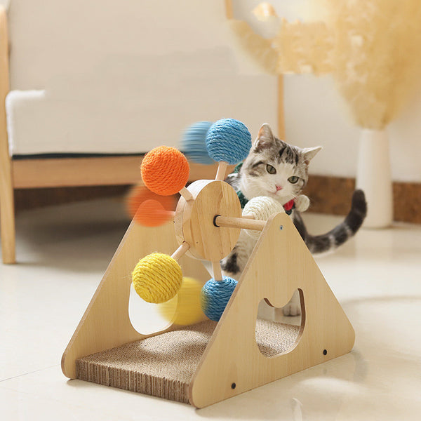 FelineTwist Scratcher – Interactive Wooden Cat Toy